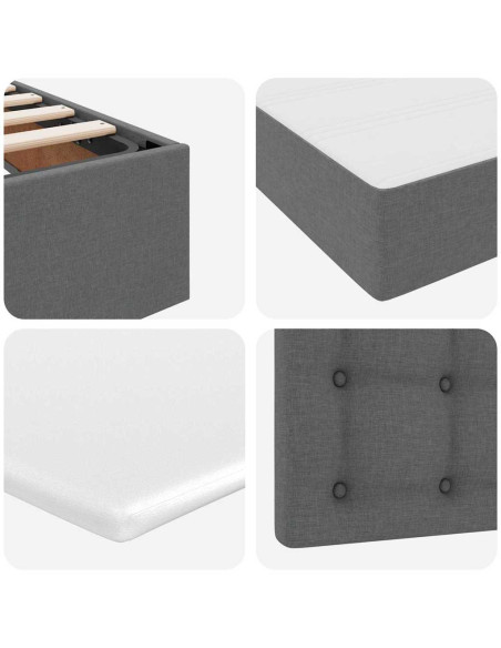 Letto con contenitore e LED Grigio scuro 90 x 200 cm Poliestere