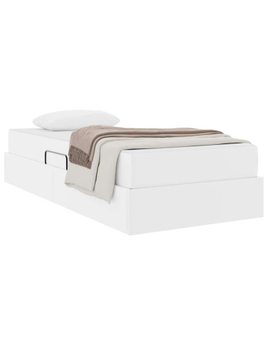 Letto con contenitore e materasso 2 pcs Bianco Pelle