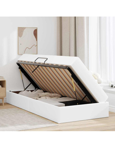 Letto con contenitore e materasso 2 pcs Bianco Pelle