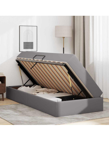 Letto con contenitore e materasso 2 pcs Grigio Pelle