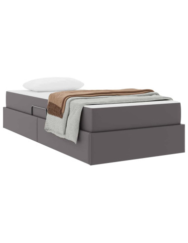 Letto con contenitore e materasso 2 pcs Grigio Pelle
