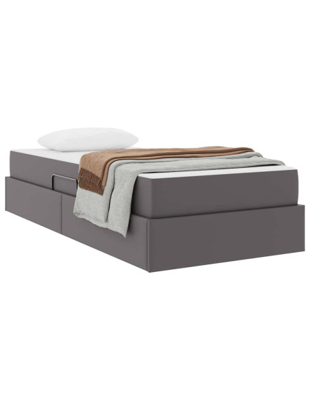 Letto con contenitore e materasso 2 pcs Grigio Pelle