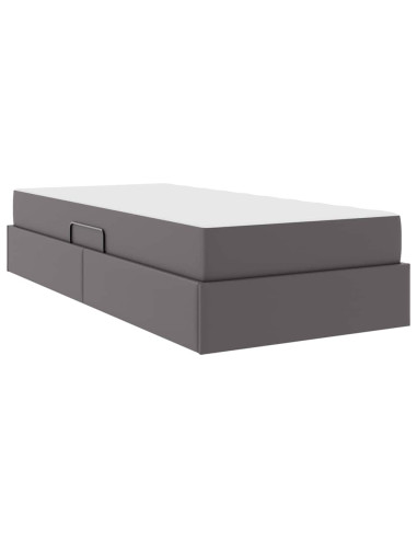 Letto con contenitore e materasso 2 pcs Grigio Pelle