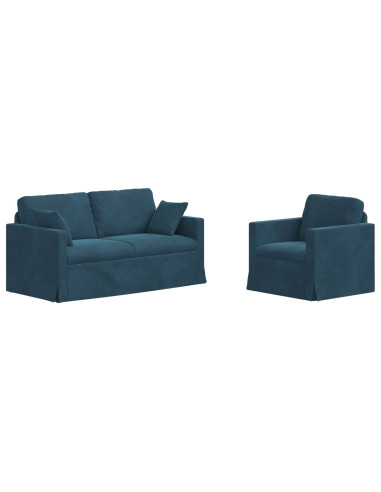 Divano 2 pcs Blu 158 x 78 x 80 cm Velluto