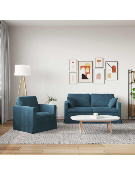 Divano 2 pcs Blu 158 x 78 x 80 cm Velluto