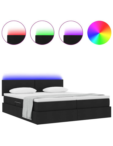 Letto con luci a strisce a LED Nero 200 x 200 cm Tessuto