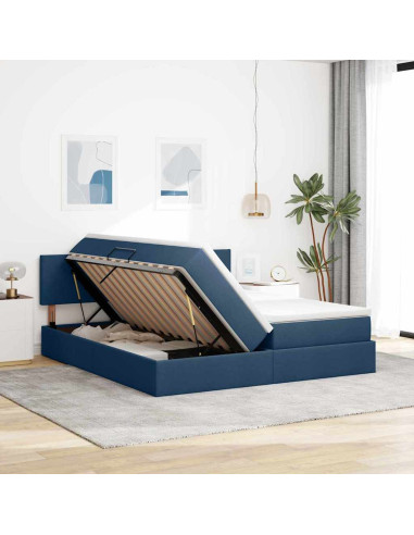 Letto con luci a strisce a LED Blu 200 x 200 cm Tessuto
