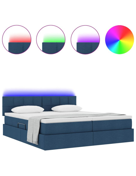 Letto con luci a strisce a LED Blu 200 x 200 cm Tessuto