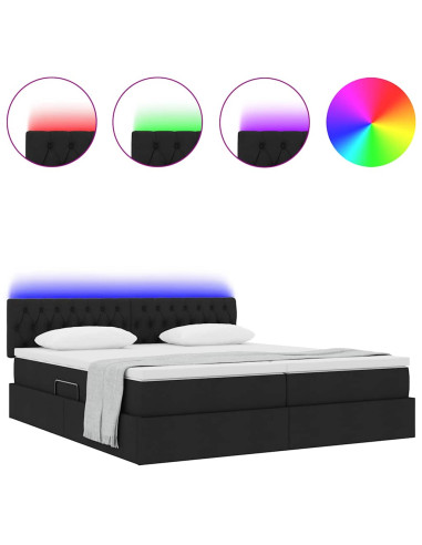 Letto con luci a strisce a LED Nero 200 x 200 cm Tessuto
