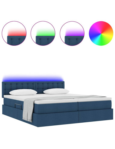 Letto con luci a strisce a LED Blu 200 x 200 cm Tessuto