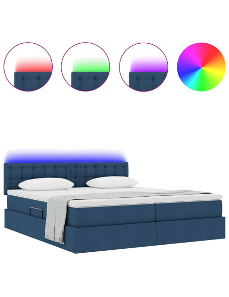 Letto con luci a strisce a LED Blu 200 x 200 cm Tessuto