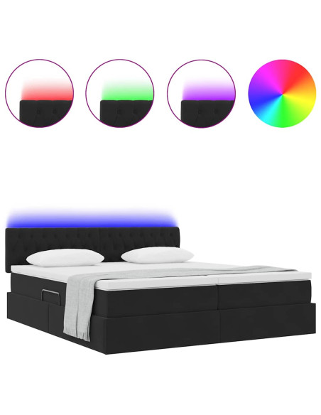Letto con luci a strisce a LED Nero 180 x 200 cm Velluto