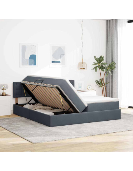 Letto con testiera Grigio scuro 180 x 200 cm Velluto