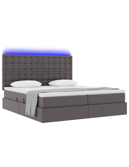 Letto con contenitore e LED Grigio 180 x 200 cm Pelle sintetica