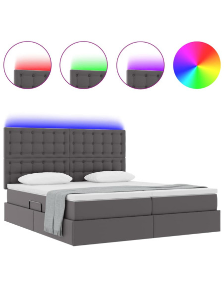 Letto con contenitore e LED Grigio 180 x 200 cm Pelle sintetica