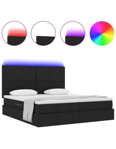 Letto con luci a strisce a LED Nero 200 x 200 cm Tessuto