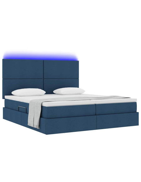 Letto con luci a strisce a LED Blu 200 x 200 cm Tessuto