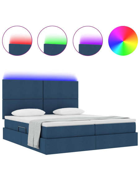 Letto con luci a strisce a LED Blu 200 x 200 cm Tessuto