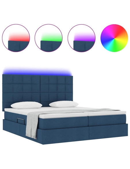 Letto con luci a strisce a LED Blu 200 x 200 cm Tessuto