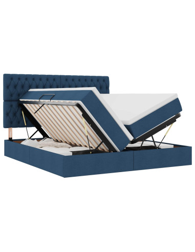 Letto con luci a strisce a LED Blu 200 x 200 cm Tessuto