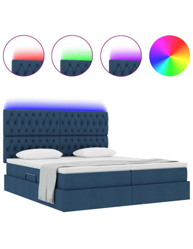 Letto con luci a strisce a LED Blu 200 x 200 cm Tessuto