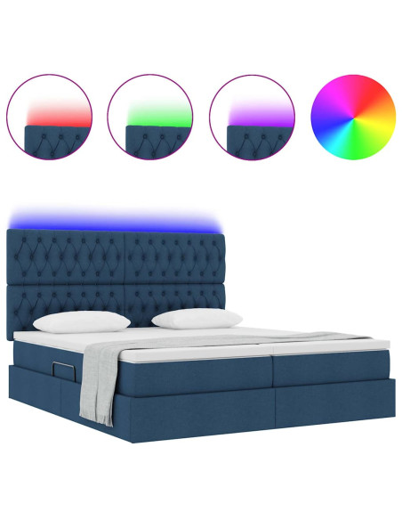 Letto con luci a strisce a LED Blu 200 x 200 cm Tessuto
