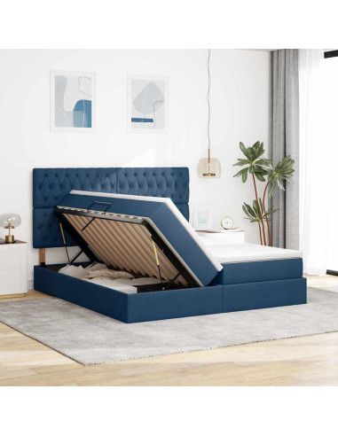 Letto con luci a strisce a LED Blu 200 x 200 cm Tessuto