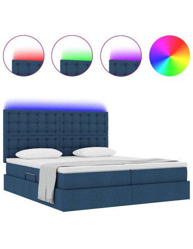 Letto con luci a strisce a LED Blu 200 x 200 cm Tessuto