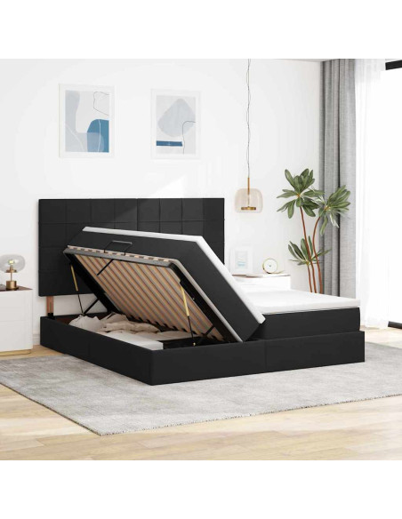 Letto con luci a strisce a LED Nero 180 x 200 cm Velluto