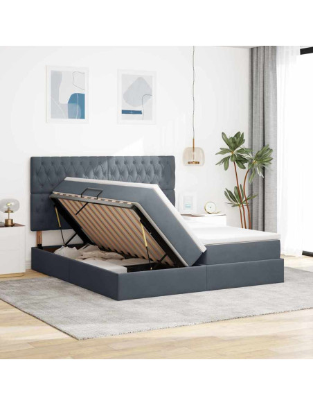 Letto con testiera Grigio scuro 180 x 200 cm Velluto