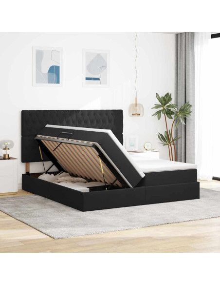 Letto con luci a strisce a LED Nero 180 x 200 cm Velluto