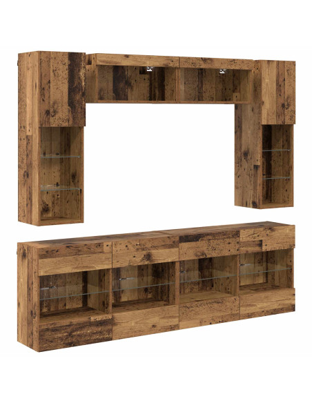 Set di Mobiletto da TV a Parete con led 6 pcs Legno vecchio