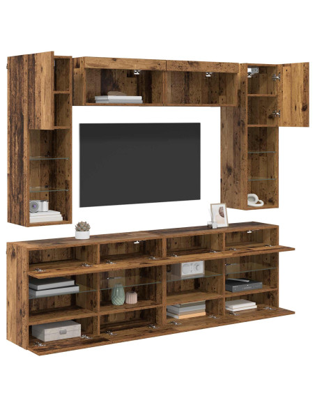 Set di Mobiletto da TV a Parete con led 6 pcs Legno vecchio