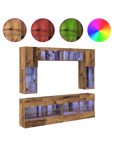 Set di Mobiletto da TV a Parete con led 6 pcs Legno vecchio