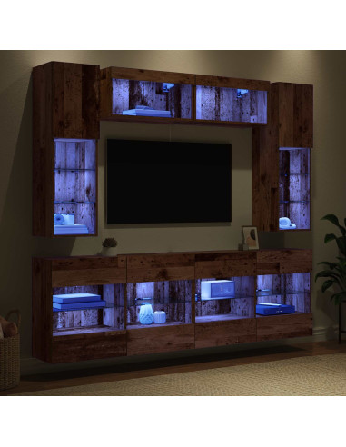 Set di Mobiletto da TV a Parete con led 6 pcs Legno vecchio