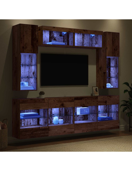 Set di Mobiletto da TV a Parete con led 6 pcs Legno vecchio