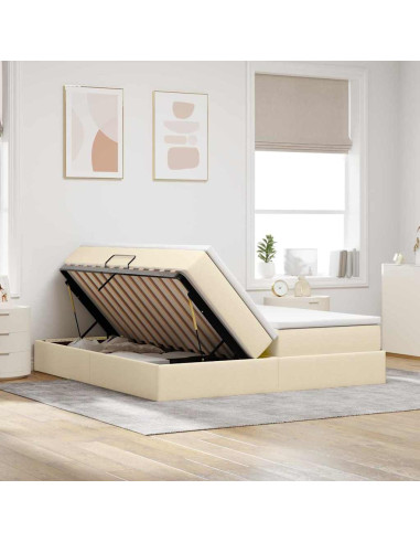 Letto con contenitore e materasso Crema 180 x 200 cm Poliestere