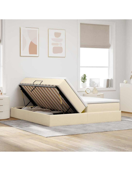 Letto con contenitore e materasso Crema 180 x 200 cm Poliestere