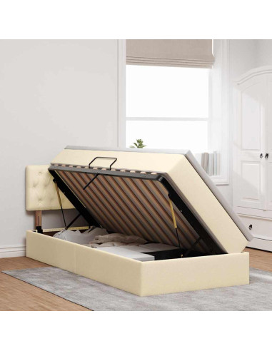 Letto con contenitore e materasso Crema 90 x 200 cm
