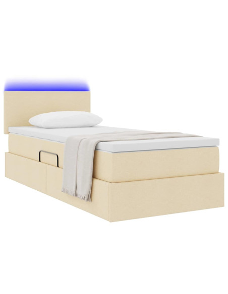 Letto con contenitore e LED con led Crema 90 x 200 cm Tessuto