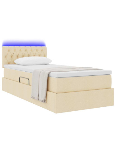 Letto con contenitore e LED con led Crema 90 x 200 cm Tessuto