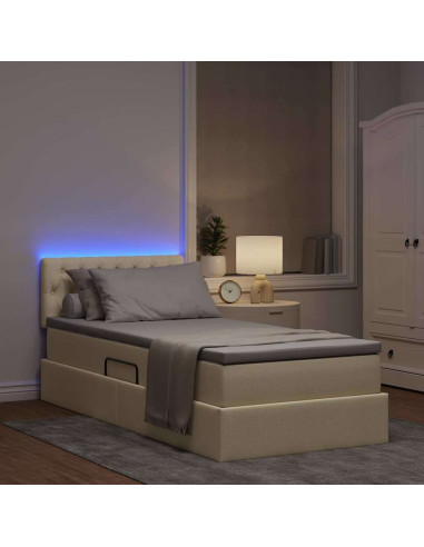 Letto con contenitore e LED con led Crema 90 x 200 cm Tessuto
