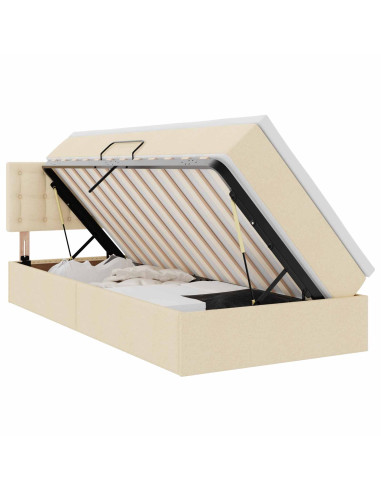 Letto con contenitore e LED con led Crema 90 x 200 cm Tessuto