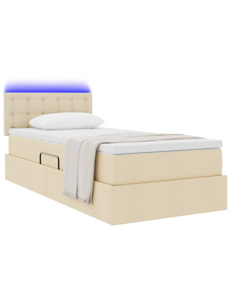 Letto con contenitore e LED con led Crema 90 x 200 cm Tessuto