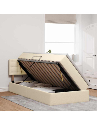Letto con contenitore e LED con led Crema 90 x 200 cm Tessuto