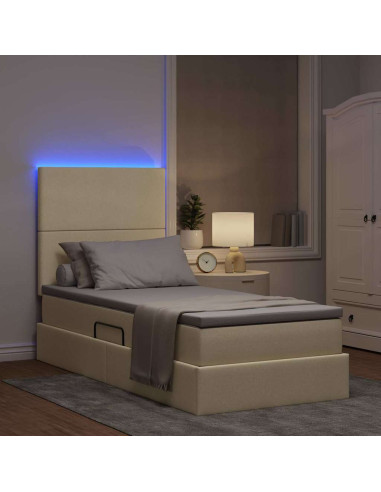 Letto con contenitore e LED Crema 90 x 200 cm Poliestere