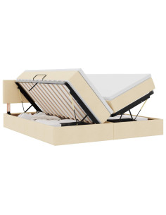 Letto con luci a strisce a LED Crema 180 x 200 cm Tessuto 2