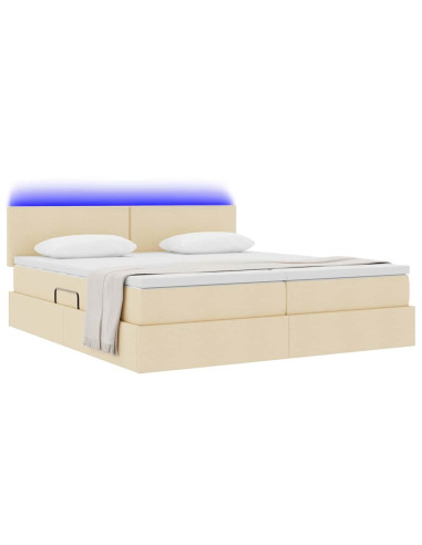 Letto con luci a strisce a LED Crema 180 x 200 cm Tessuto