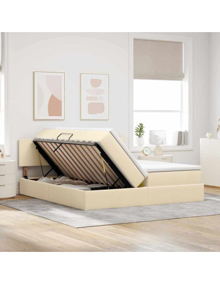 Letto con luci a strisce a LED Crema 180 x 200 cm Tessuto