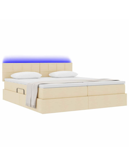 Letto con luci a strisce a LED Crema 180 x 200 cm Tessuto